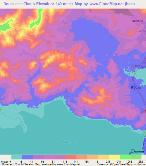 Douar ech Chatib,Tunisia Elevation Map