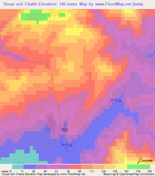 Douar ech Chatib,Tunisia Elevation Map
