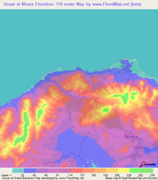 Douar el Mnara,Tunisia Elevation Map