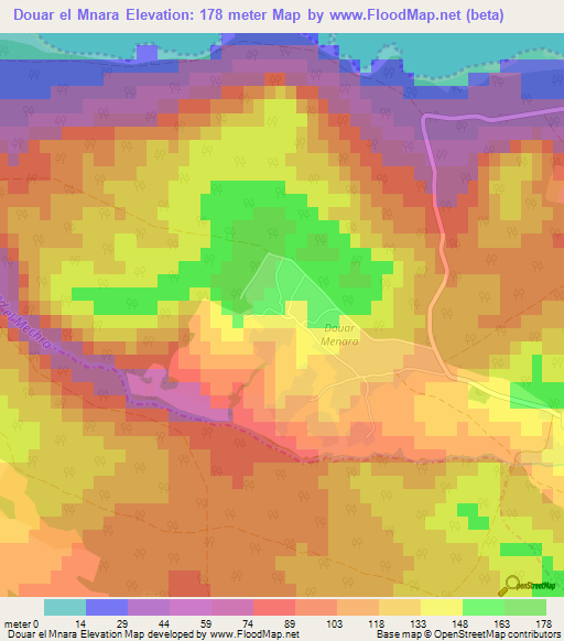 Douar el Mnara,Tunisia Elevation Map