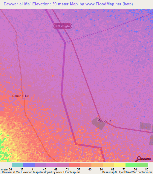 Dawwar al Ma',Tunisia Elevation Map