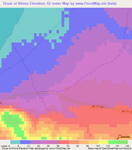 Douar el Khima,Tunisia Elevation Map