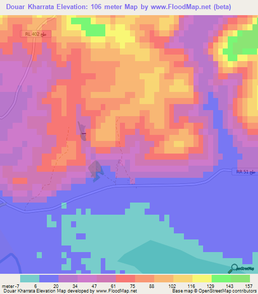 Douar Kharrata,Tunisia Elevation Map
