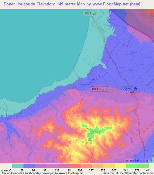 Douar Jouaouda,Tunisia Elevation Map