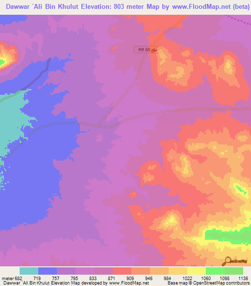 Dawwar `Ali Bin Khulut,Tunisia Elevation Map