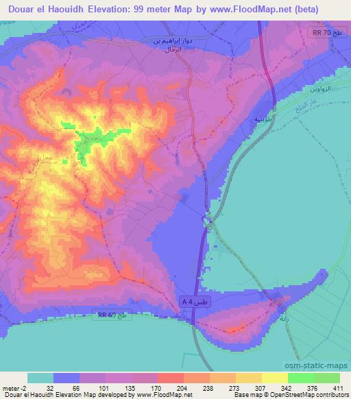 Douar el Haouidh,Tunisia Elevation Map