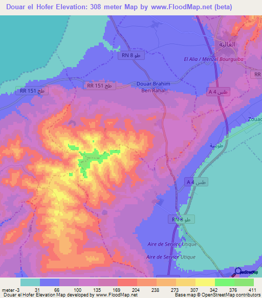 Douar el Hofer,Tunisia Elevation Map