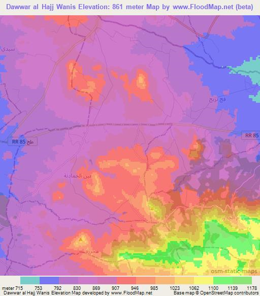 Dawwar al Hajj Wanis,Tunisia Elevation Map