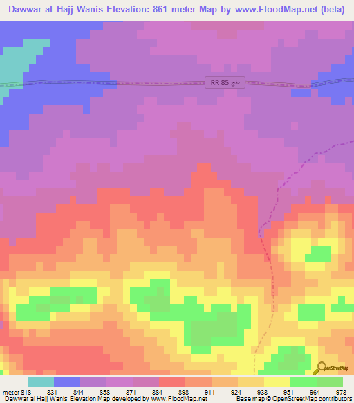 Dawwar al Hajj Wanis,Tunisia Elevation Map