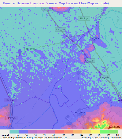 Douar el Hajerine,Tunisia Elevation Map