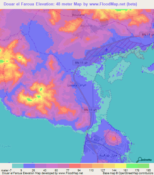 Douar el Faroua,Tunisia Elevation Map