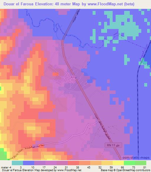 Douar el Faroua,Tunisia Elevation Map