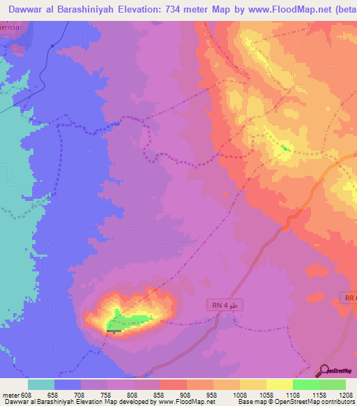 Dawwar al Barashiniyah,Tunisia Elevation Map
