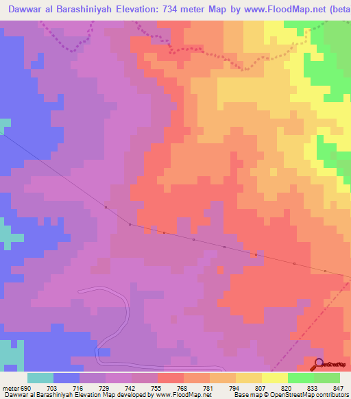 Dawwar al Barashiniyah,Tunisia Elevation Map