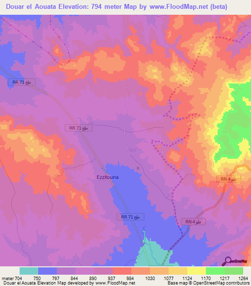 Douar el Aouata,Tunisia Elevation Map