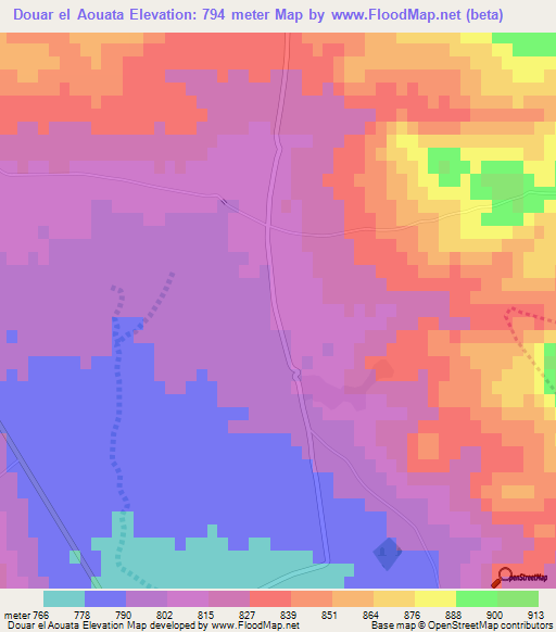 Douar el Aouata,Tunisia Elevation Map