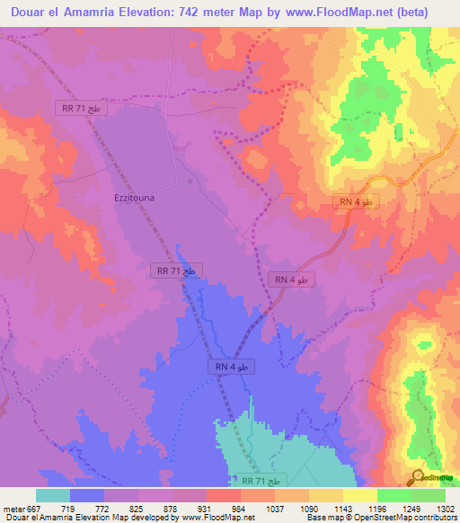 Douar el Amamria,Tunisia Elevation Map