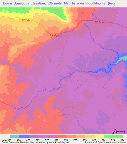 Douar Douaouda,Tunisia Elevation Map