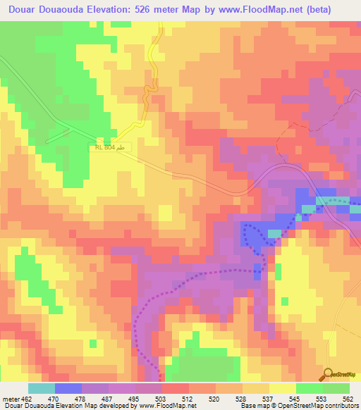 Douar Douaouda,Tunisia Elevation Map