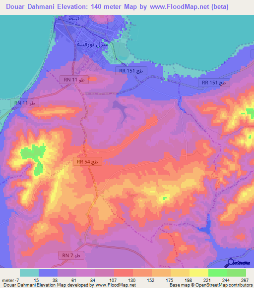 Douar Dahmani,Tunisia Elevation Map