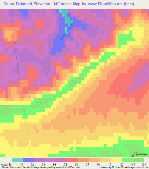 Douar Dahmani,Tunisia Elevation Map