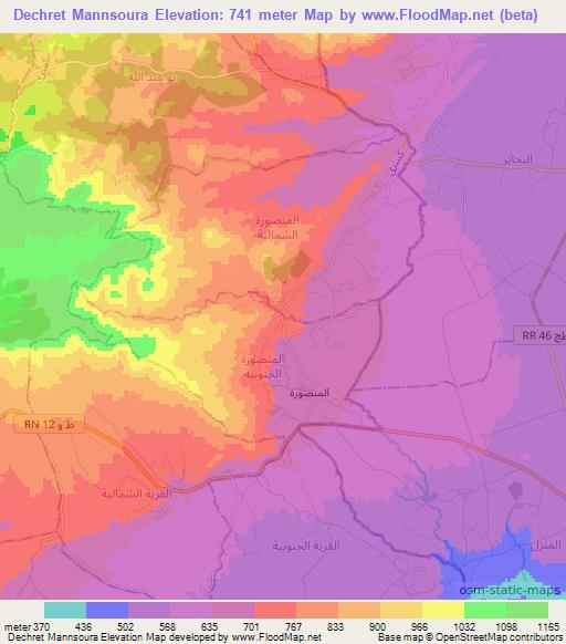 Dechret Mannsoura,Tunisia Elevation Map