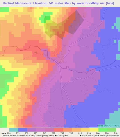 Dechret Mannsoura,Tunisia Elevation Map