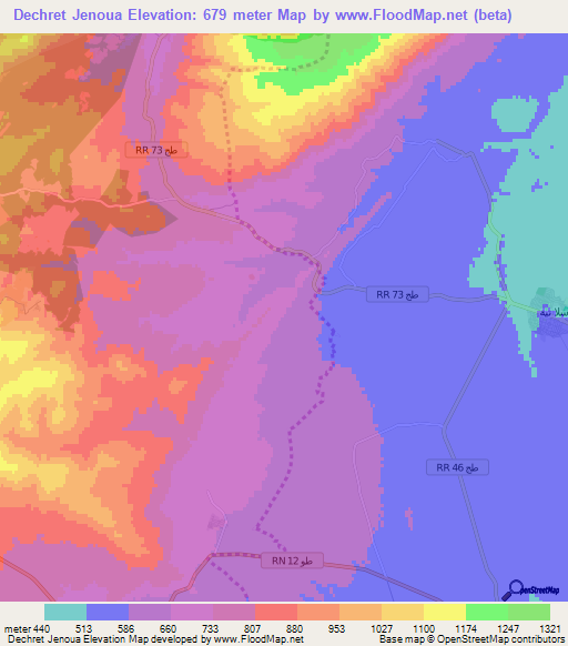 Dechret Jenoua,Tunisia Elevation Map