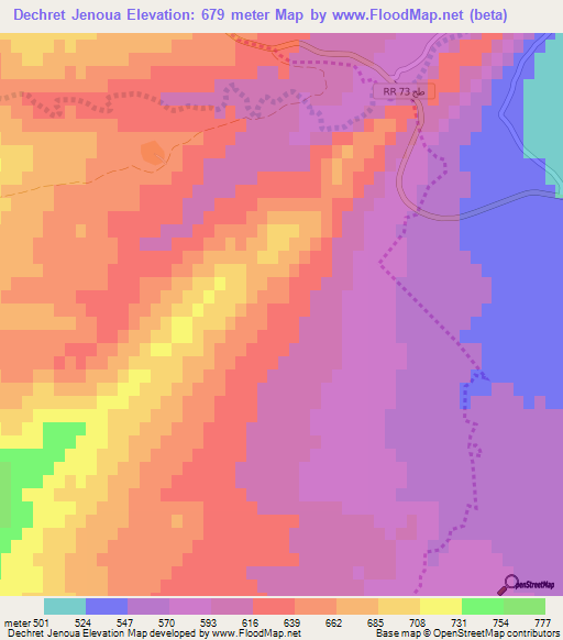 Dechret Jenoua,Tunisia Elevation Map