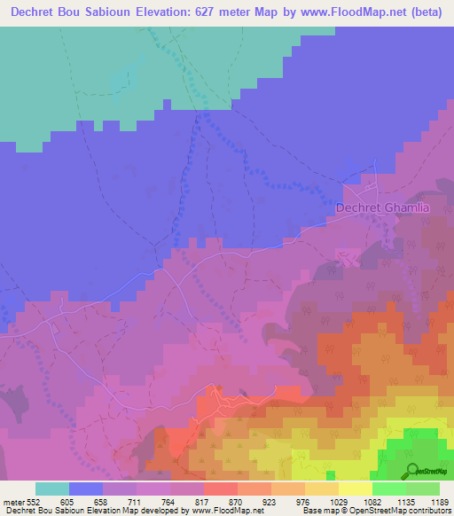 Dechret Bou Sabioun,Tunisia Elevation Map