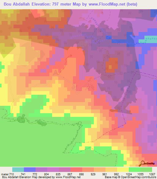 Bou Abdallah,Tunisia Elevation Map