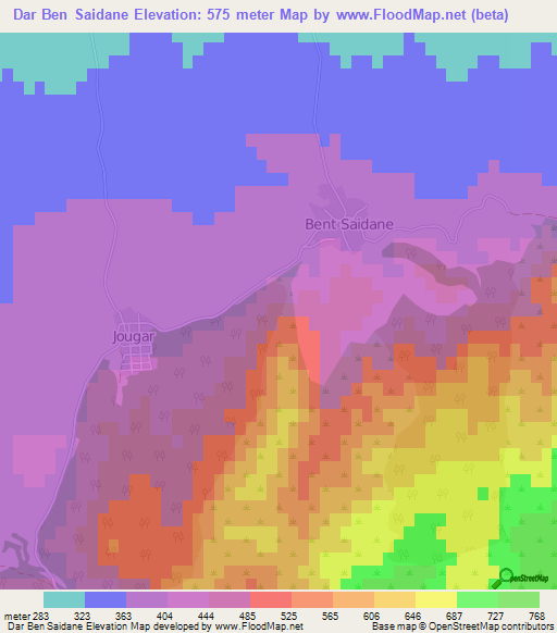 Dar Ben Saidane,Tunisia Elevation Map