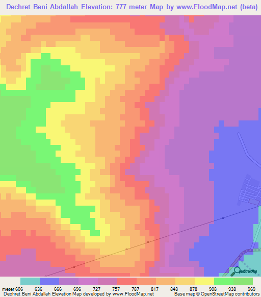 Dechret Beni Abdallah,Tunisia Elevation Map