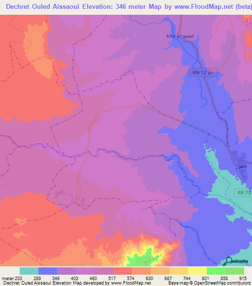 Dechret Ouled Aissaoui,Tunisia Elevation Map