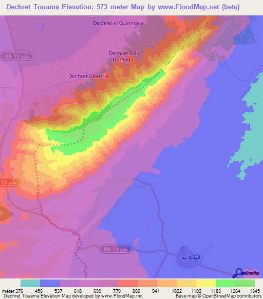 Dechret Touama,Tunisia Elevation Map