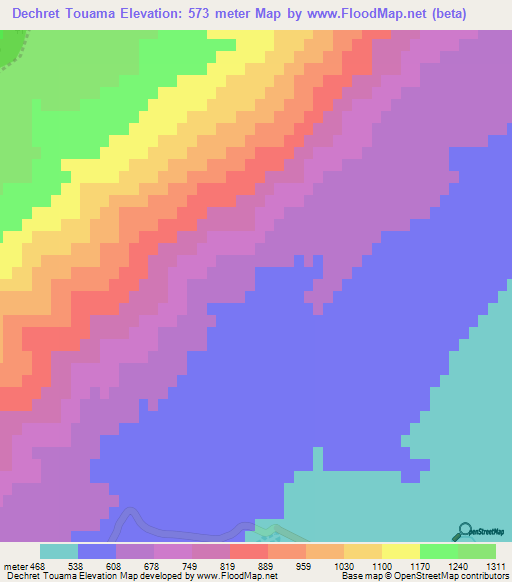 Dechret Touama,Tunisia Elevation Map