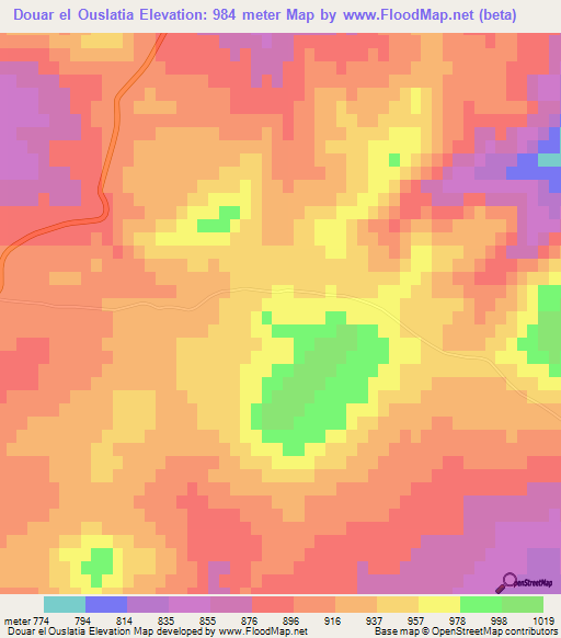 Douar el Ouslatia,Tunisia Elevation Map