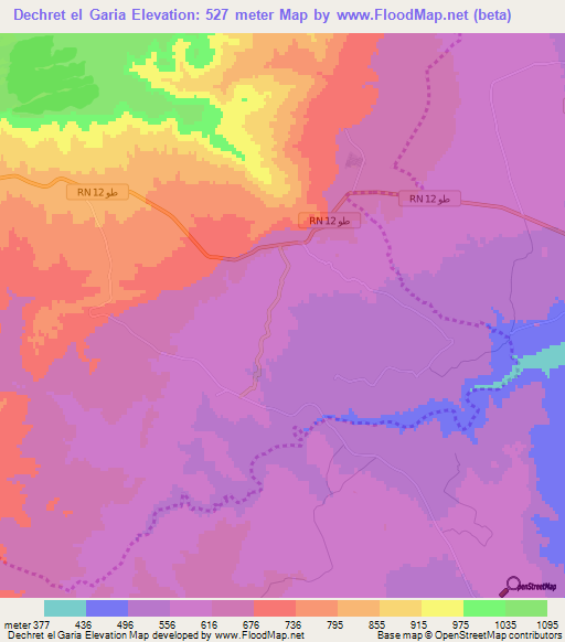 Dechret el Garia,Tunisia Elevation Map