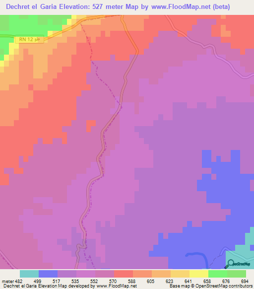 Dechret el Garia,Tunisia Elevation Map