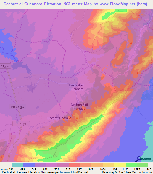 Dechret el Guennara,Tunisia Elevation Map