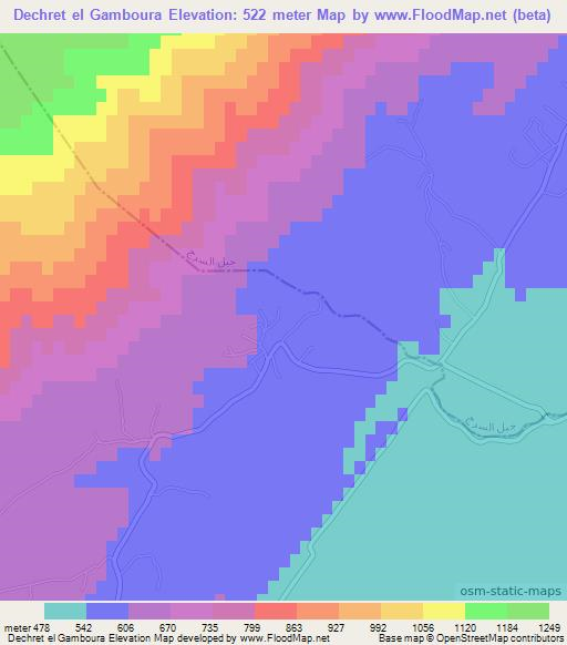Dechret el Gamboura,Tunisia Elevation Map