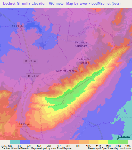 Dechret Ghamlia,Tunisia Elevation Map