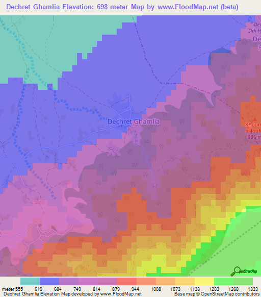 Dechret Ghamlia,Tunisia Elevation Map