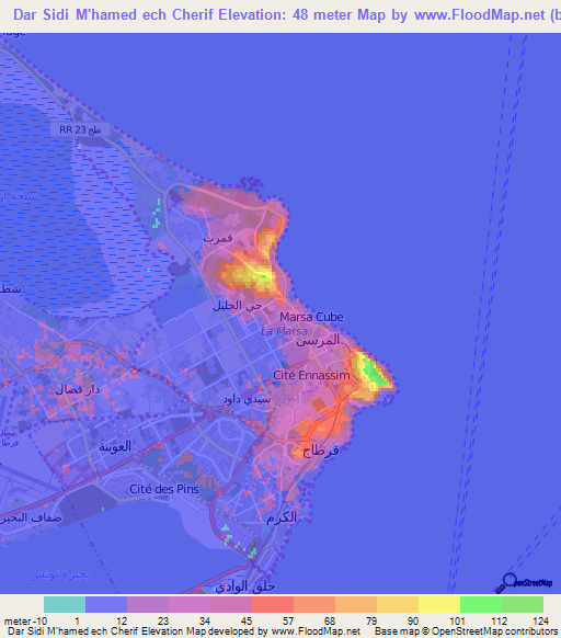 Dar Sidi M'hamed ech Cherif,Tunisia Elevation Map
