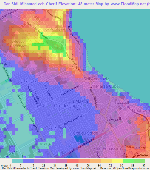 Dar Sidi M'hamed ech Cherif,Tunisia Elevation Map