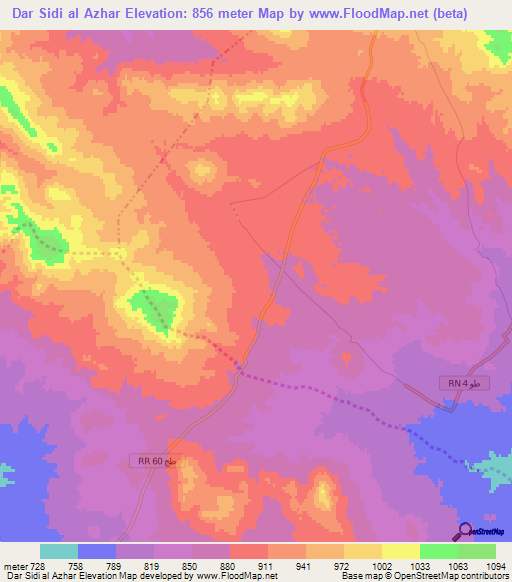 Dar Sidi al Azhar,Tunisia Elevation Map