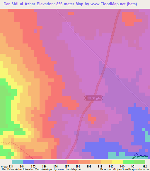 Dar Sidi al Azhar,Tunisia Elevation Map