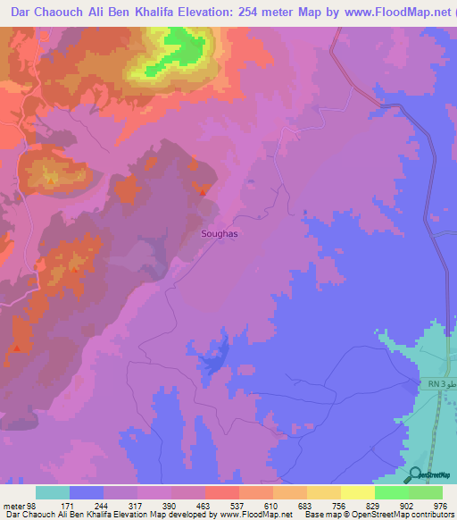 Dar Chaouch Ali Ben Khalifa,Tunisia Elevation Map