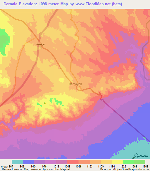 Dernaia,Tunisia Elevation Map