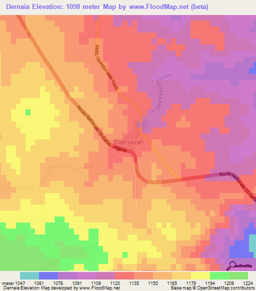 Dernaia,Tunisia Elevation Map